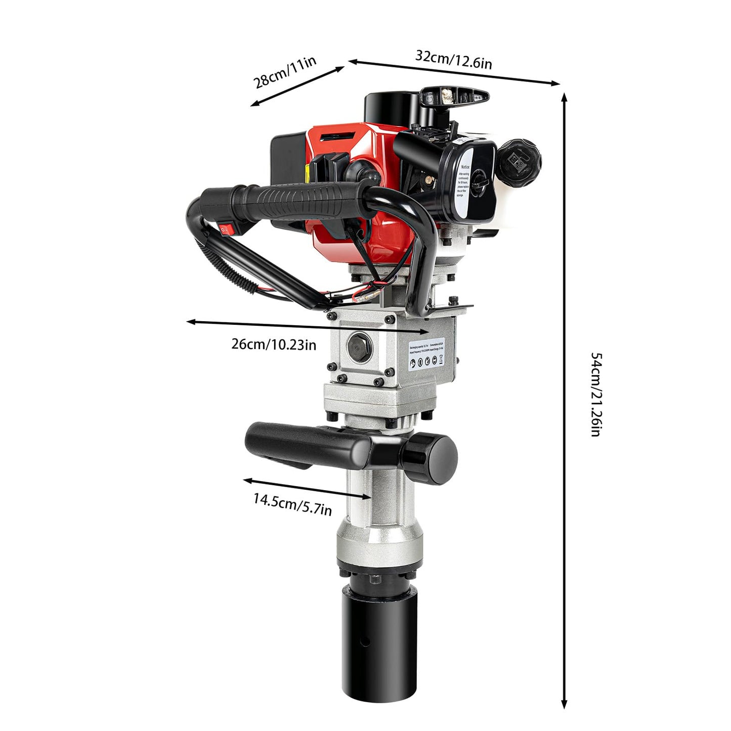 Gas Powered T Post Driver 2 Stroke 32.6CC 1.2HP Gas Post Pounder Pile Driver Heavy Duty Single Cylinder Air Cooled Fence Post Driver Hammer with 2 Piling Heads