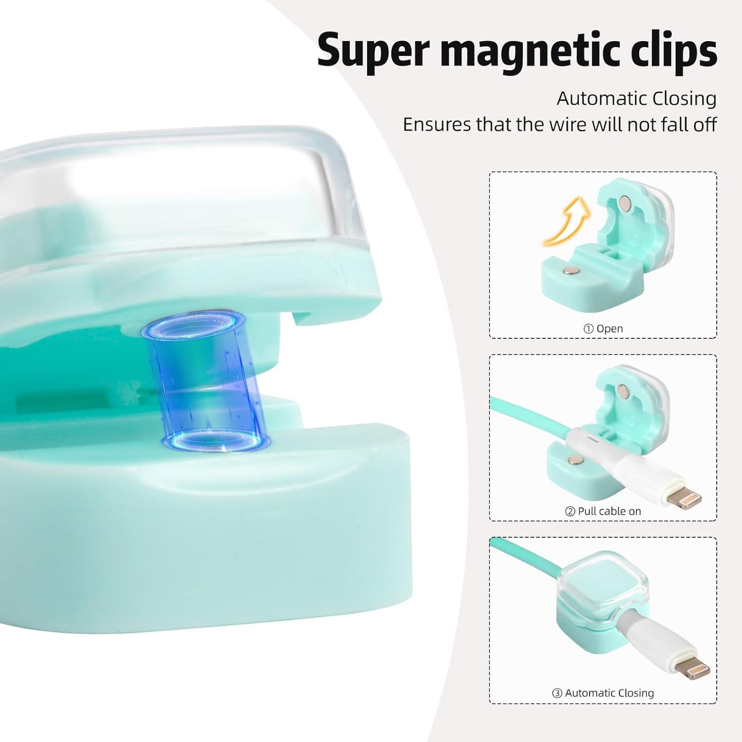 MAWFOZIN 6 Pack Magnetic Cable Clips Cord Organizer Holder, Adhesive Wire Holder Keeper Organizer USB Charging Cable