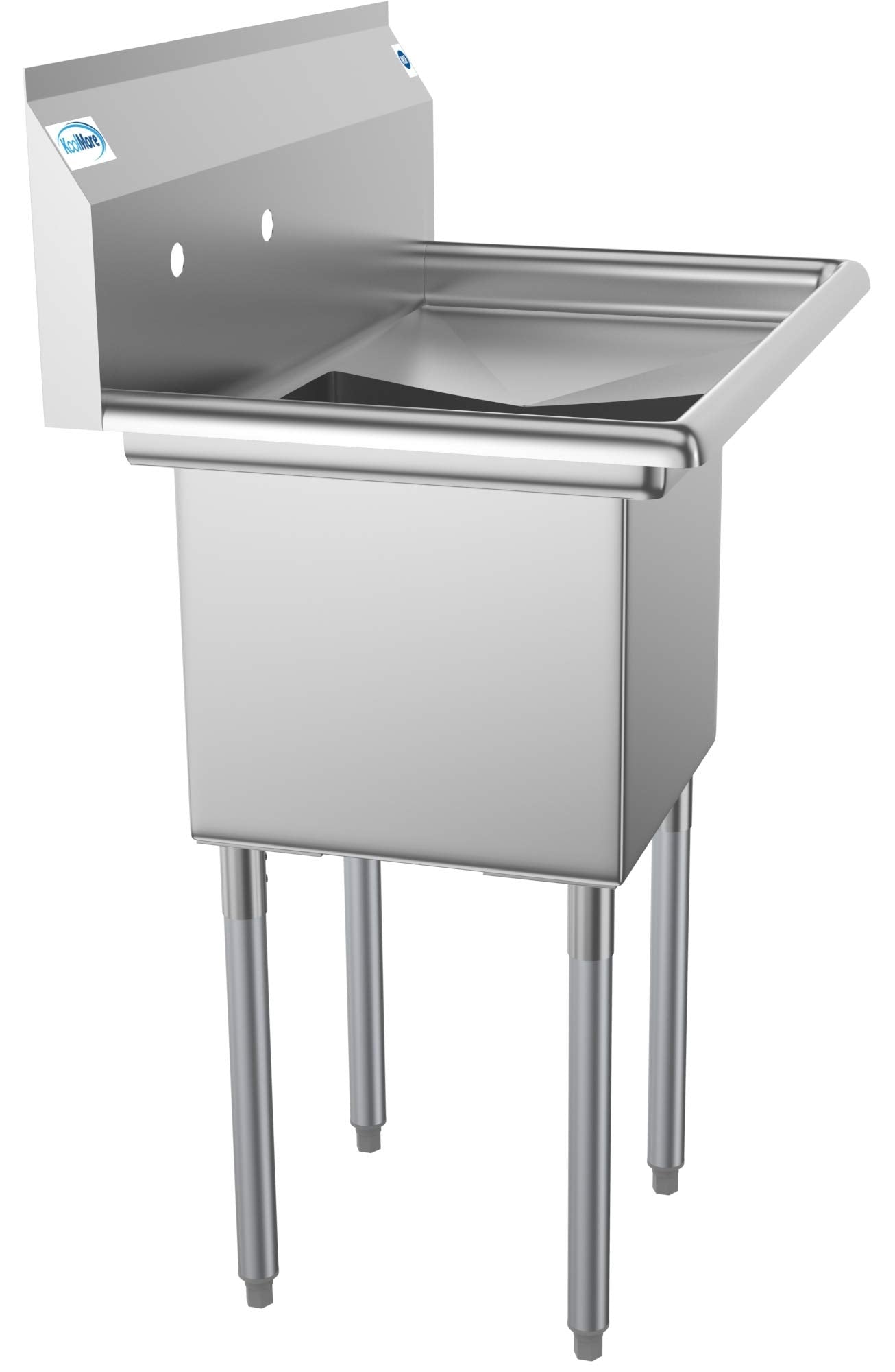 KoolMore 1 Compartment Stainless Steel NSF Commercial Kitchen Prep & Utility Sink with Drainboard - Bowl Size 15" x 15" x 12", Silver