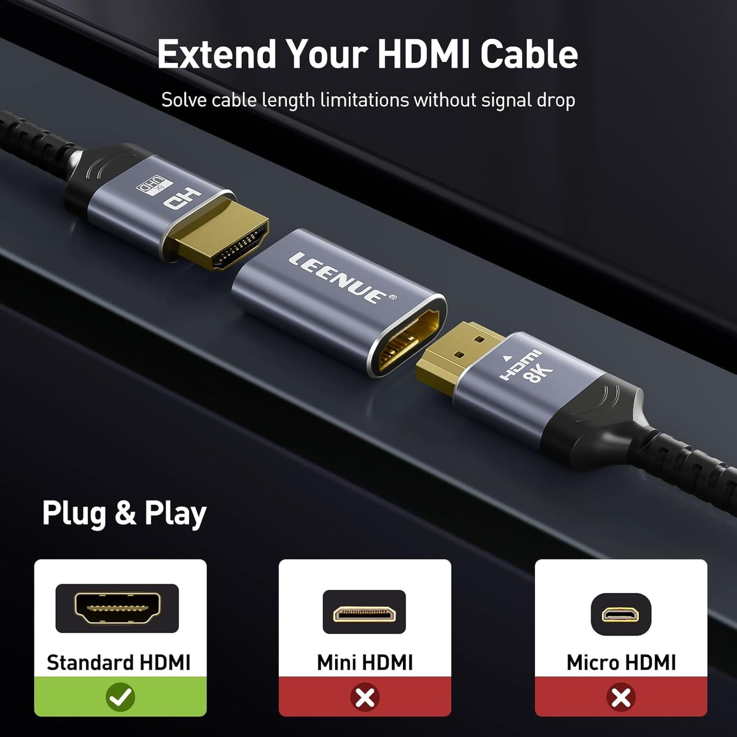 LEENUE 8K 2.1 8K@60Hz 4K@120Hz 2 Pack, HDMI Coupler Female to Female Connector, HDMI Aluminum Adapter, Supports /