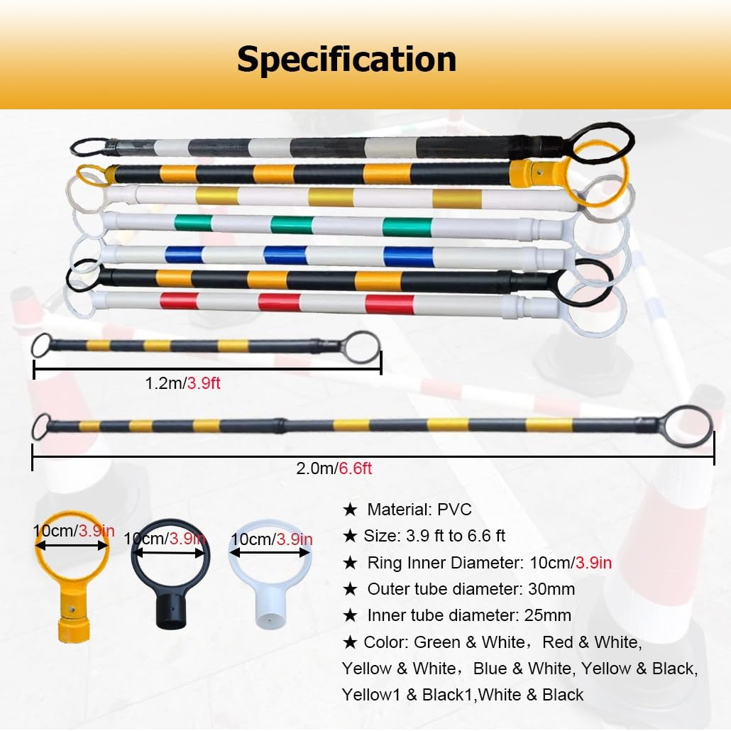 Adjustable Traffic Cone Barrier, Reflective 47-78 Inch Retractable Security Divider, 16 Pcs Yellow & Black Temporary Safety Warning Cone Tape