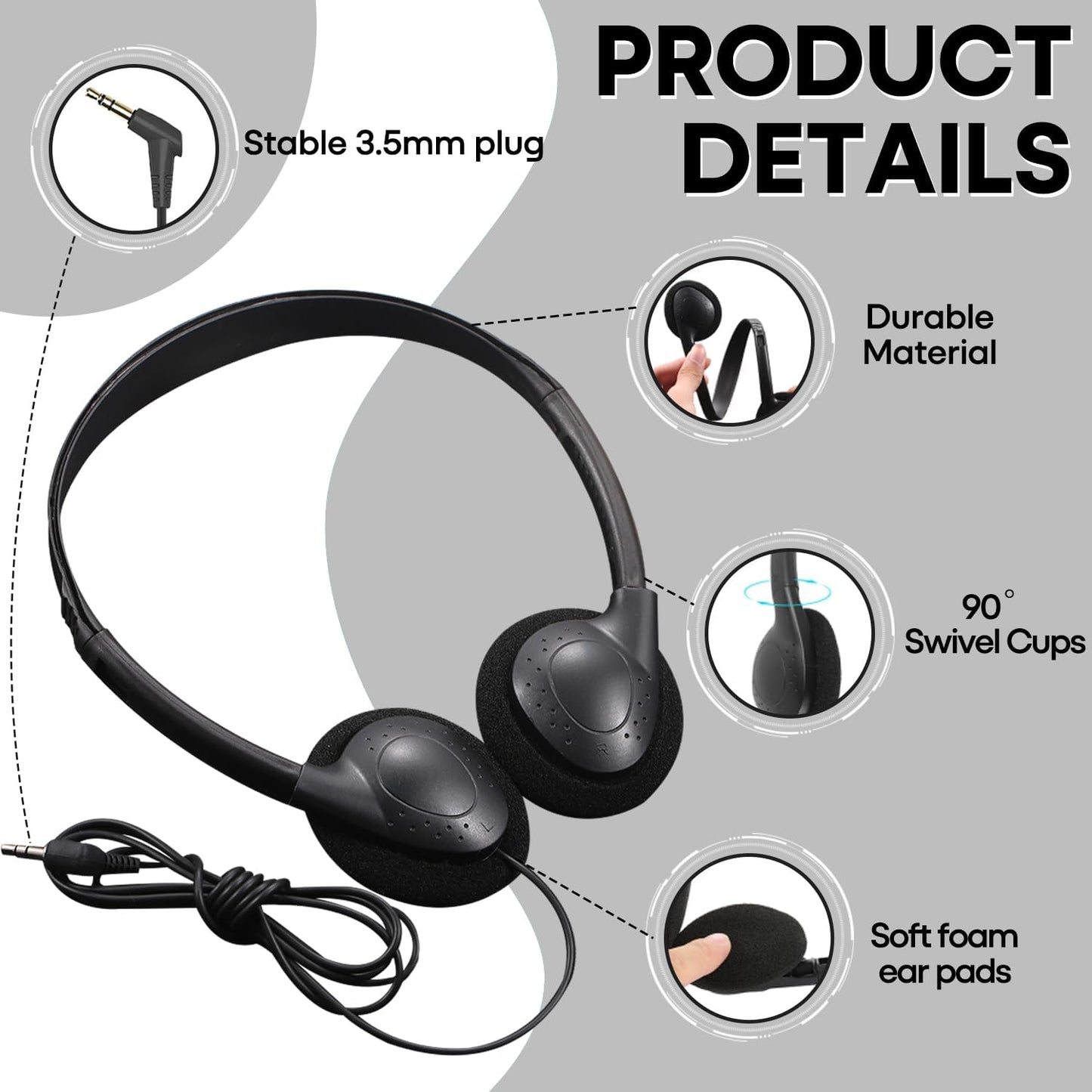 Gaosen 20 Pack Set Adult(GS857, Classroom Headphones Bulk for Kids School Student,Wholesale Durable Wired Earphones