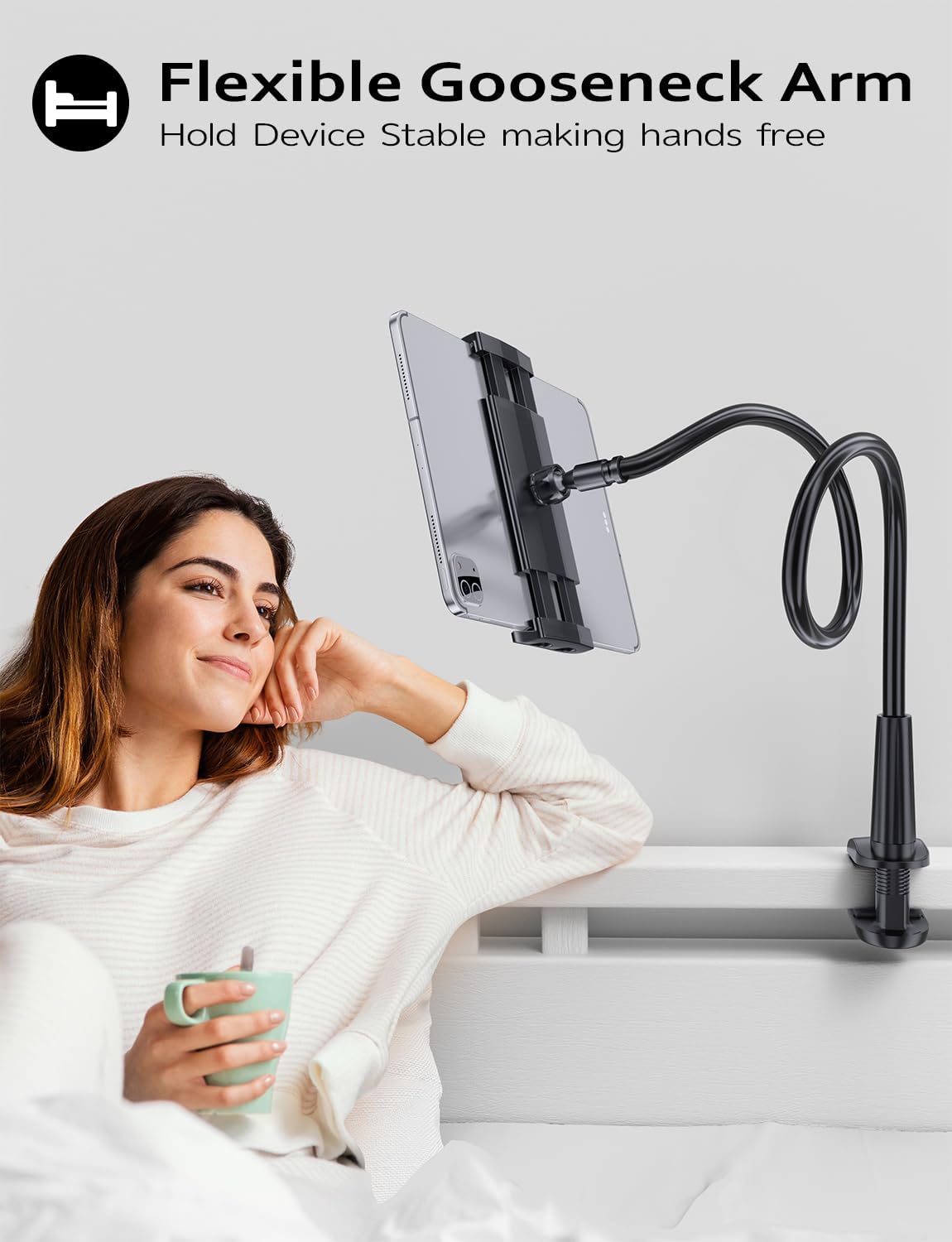 Tryone 30in 4.7-10.5 30in Gooseneck Kindle&Tablet Holder for Bed Hands-Free Reading on Bed Headboard for iPad, Kindle