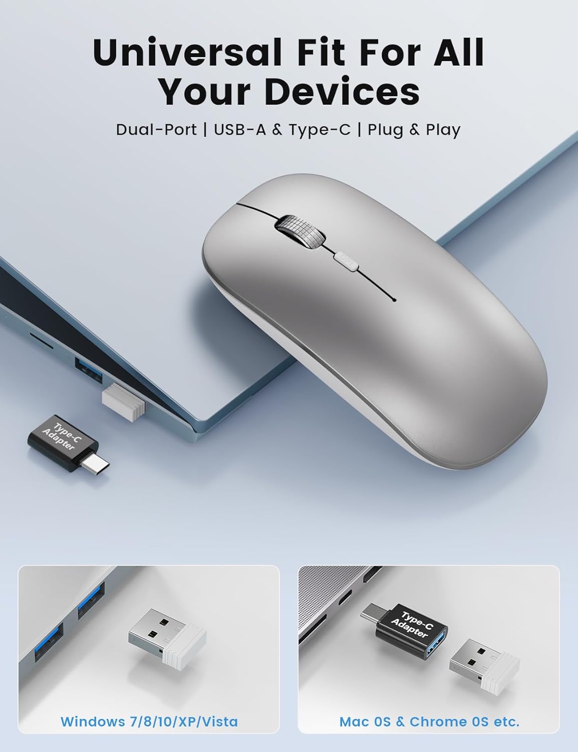 SABLUTE M31 3 5.2 2.4G), Bluetooth Mouse for MacBook Pro/Air, iPad - Rechargeable Tri-Mode Wireless Mouse for Devices