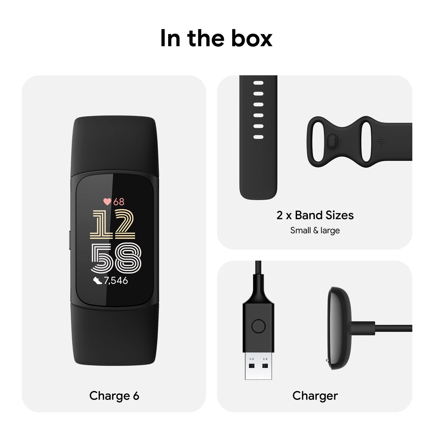 Fitbit Charge 6 Fitness Tracker with Google Apps - Heart Rate on Exercise Equipment - 3-Month Google Health Premium Membership Included - Health Tools - Obsidian/Black - Small&Large Bands Included