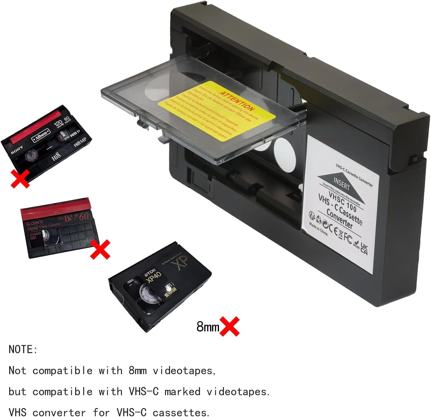 BECBOLDF Cassette Cassette 8mm Hi8 4 VHS-C Adapter Compatible with VHS-C SVHS Camcorders Motorized VHS Converter Not