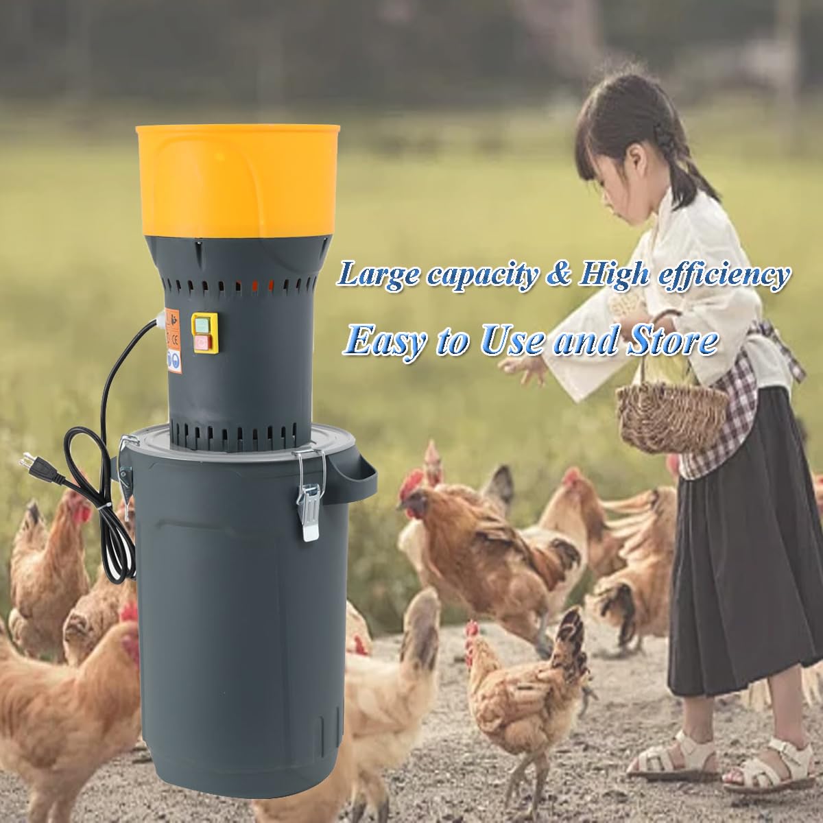 Grain Mill Corn Grinder, 1000w Electric Feed Grinder Mill Dust-Free Dry Cereals Grinder with Detachable Hopper & 5 Sieves for for Wheat Corn Grain Spice Coffee Beans 6.6 Gallons (25L)