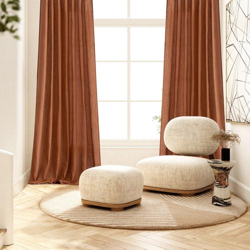 MIULEE Linen Curtains - 84 Inch Light Filtering Semi-Sheer Drapes | Terracotta 2 Panels for Living Room & Bedroom
