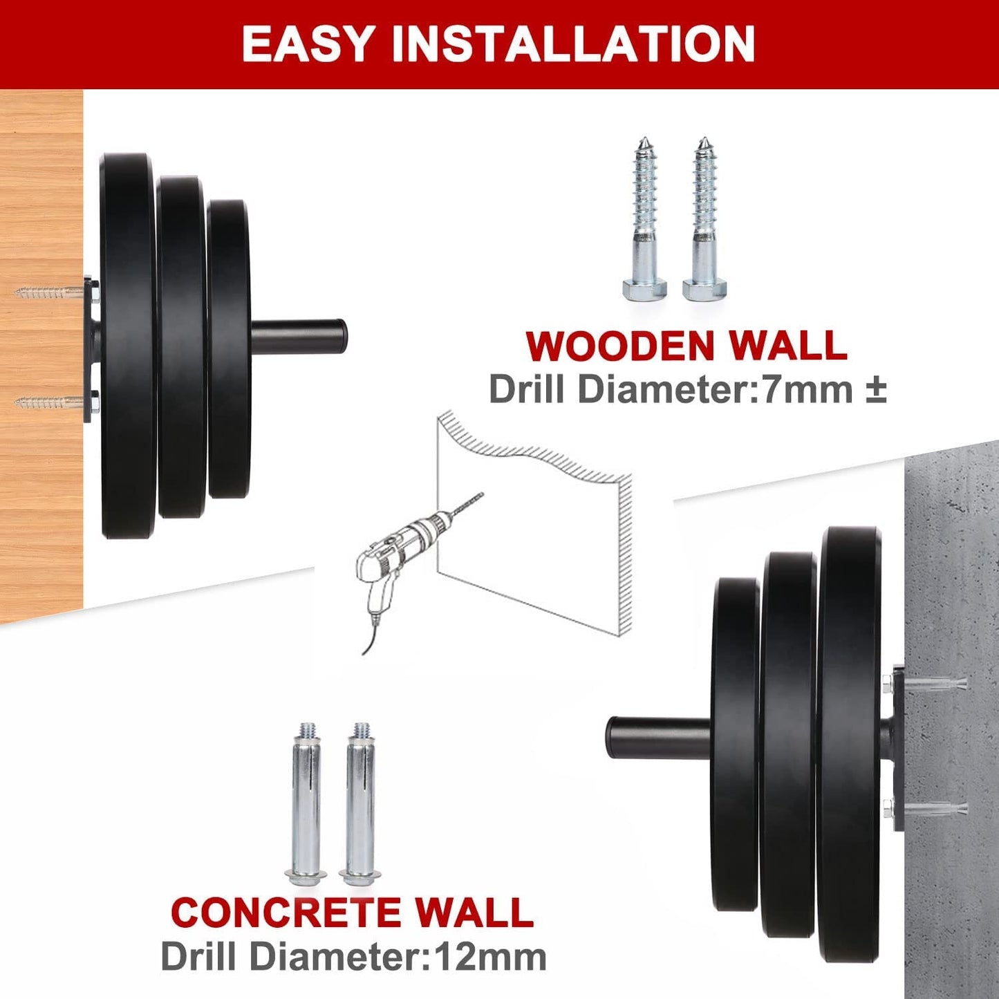 SYL Fitness Wall Mounted Weight Plate Holder, Wall Weight Storage Rack - Fit 1" Weight Plates (Weight Holder for 1" Plates)
