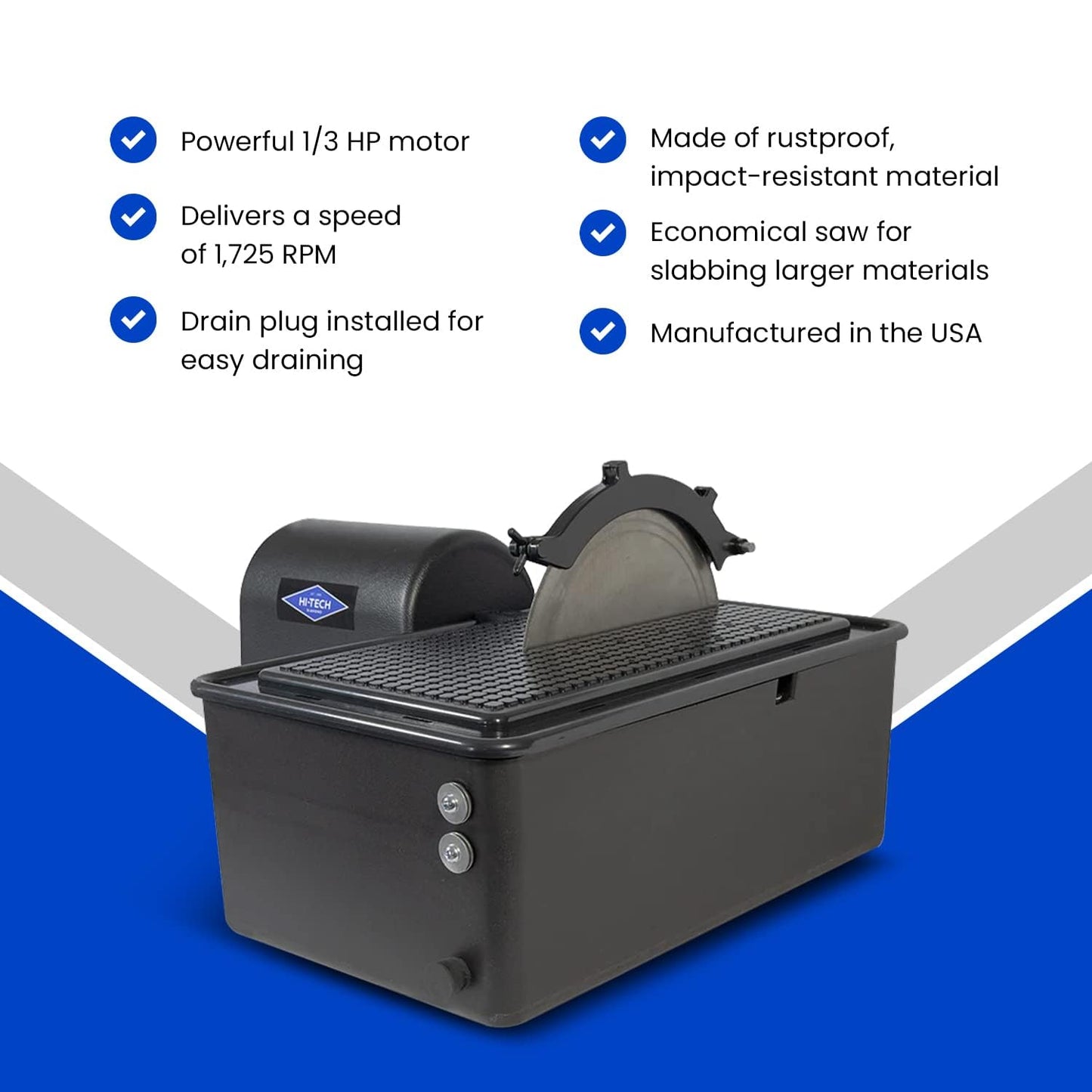 Hi-Tech Diamond 10" Lapidary Equipment - Rock Saw for Cutting Rocks and Glass, Stone Cutter, Two Diamond Blades and Vise Attachment Included, Rock Cutting and Polishing Tools– 10 Inch, 115V Only