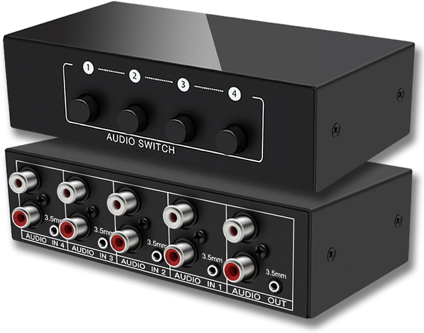 FlyroadUp 3.5mm 4 1 Aux + RCA L/R Bi-Directional Stereo Audio Switch in Out A/B Analog Audio Switcher Selector