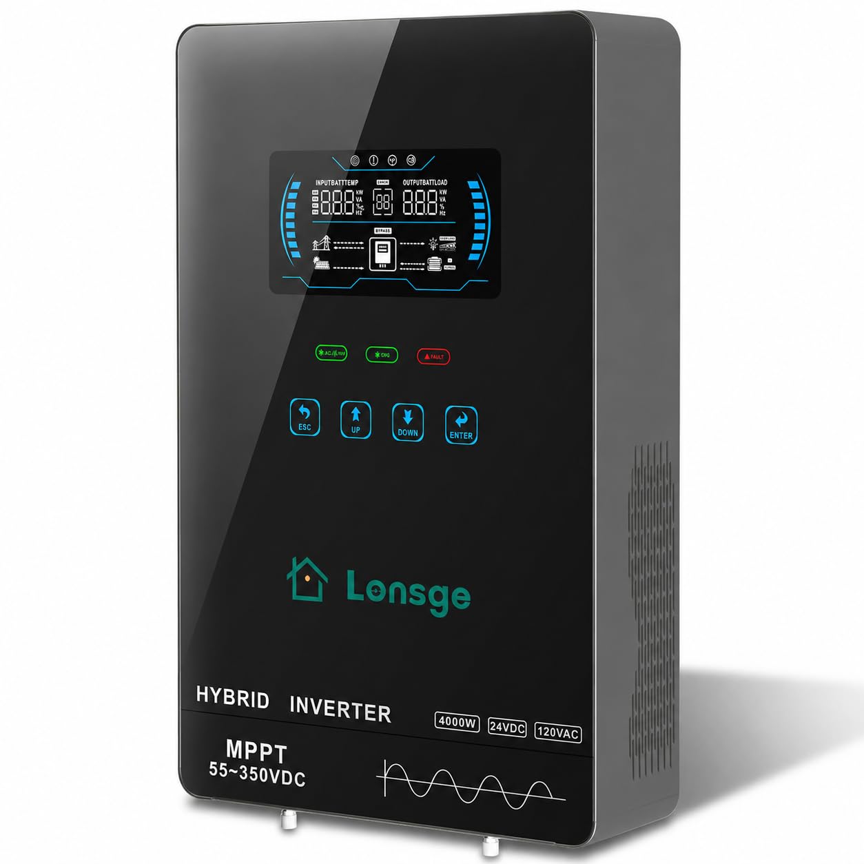 Lonsge 4000W Hybrid Solar Inverter 24V DC to 120V AC, Pure Sine Wave Inverter with Built-in 140A MPPT Charge Controller, Max PV Input 5600W 350VDC, Supports Lithium & Lead-Acid Batteries