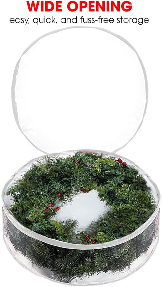 ProPik Christmas Wreath Storage Bag - 24" Clear Waterproof PVC Container | 2 Pack with Handles