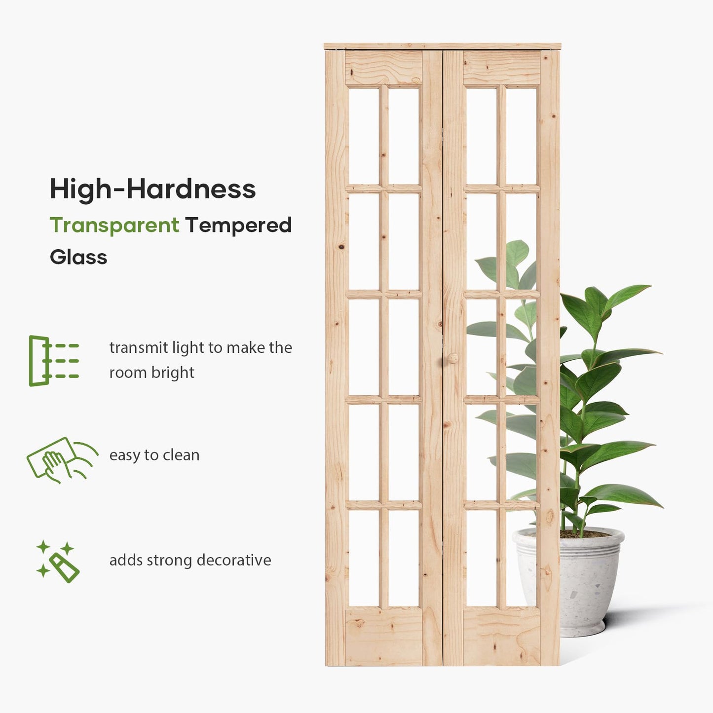 EaseLife Bifold Closet Door,for 30in x 80in (Double 15x80) Opening,French Glass Barn Doors with 2.5FT Concealed Bi-Fold Sliding Hardware Kit Included,Preassembled Door,Easy Install,DIY staining