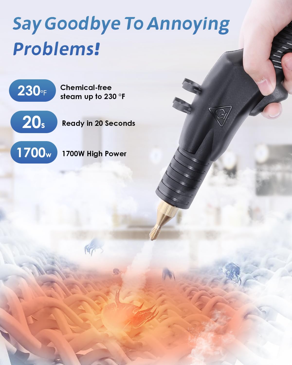 Hapyvergo High Pressure Steam Cleaner, 1700W Steamer for Cleaning Grout Tile, Heavy Duty Portable Steamer Cleaner for Car Auto, High Heat Cleaning Steamer for Home Shower All Surfaces 110V