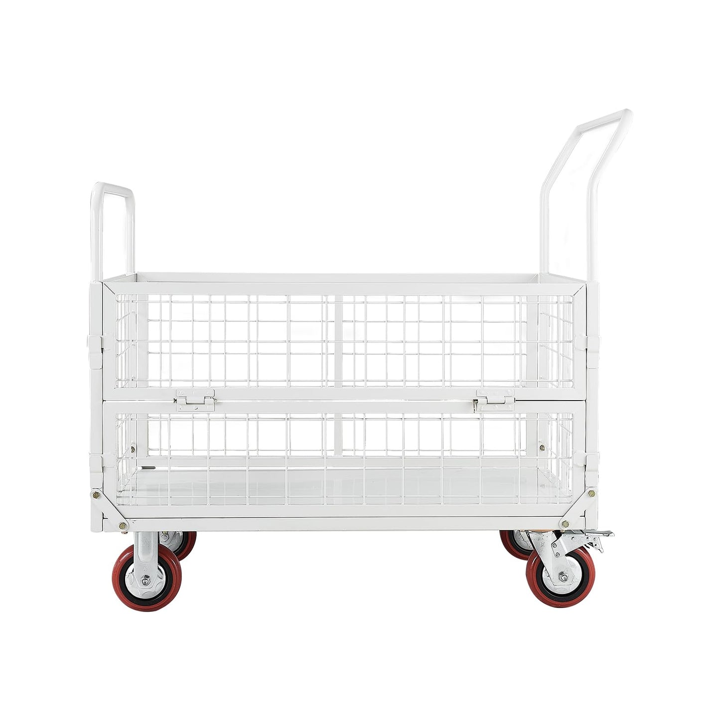 VEVOR Platform Truck Cart with Cage, 2000 lbs Capacity, 6-in-1 Foldable Flatbed Cart with Swivel Wheels, Heavy Duty Hand Truck, Multi-Functional Push Dolly, for Grocery Laundry, 44.5 x 26.6 x 42.1 in