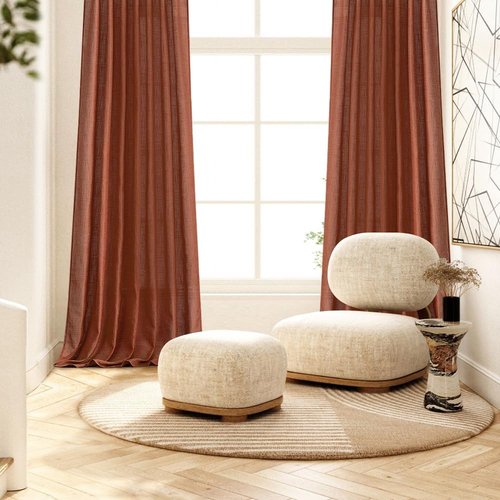 MIULEE Linen Curtains - 96 Inch Semi-Sheer Drapes in Burnt Orange | Soft Light Filtering Panels for Living Room & Bedroom