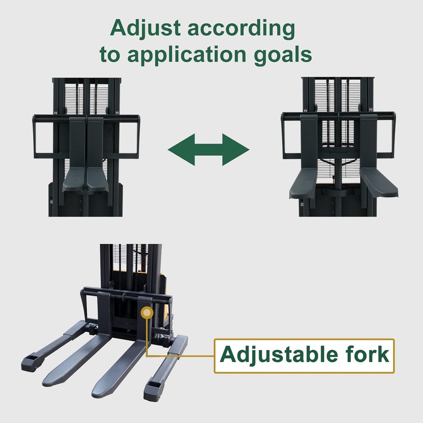 Tory Carrier Semi-Electric Stacker, 3300lbs Load Capacity, 118" Max. Lifting Height Pallet Lift Forklift with Straddle Legs and Forks Material Lifter Adaptable for Most Pallets