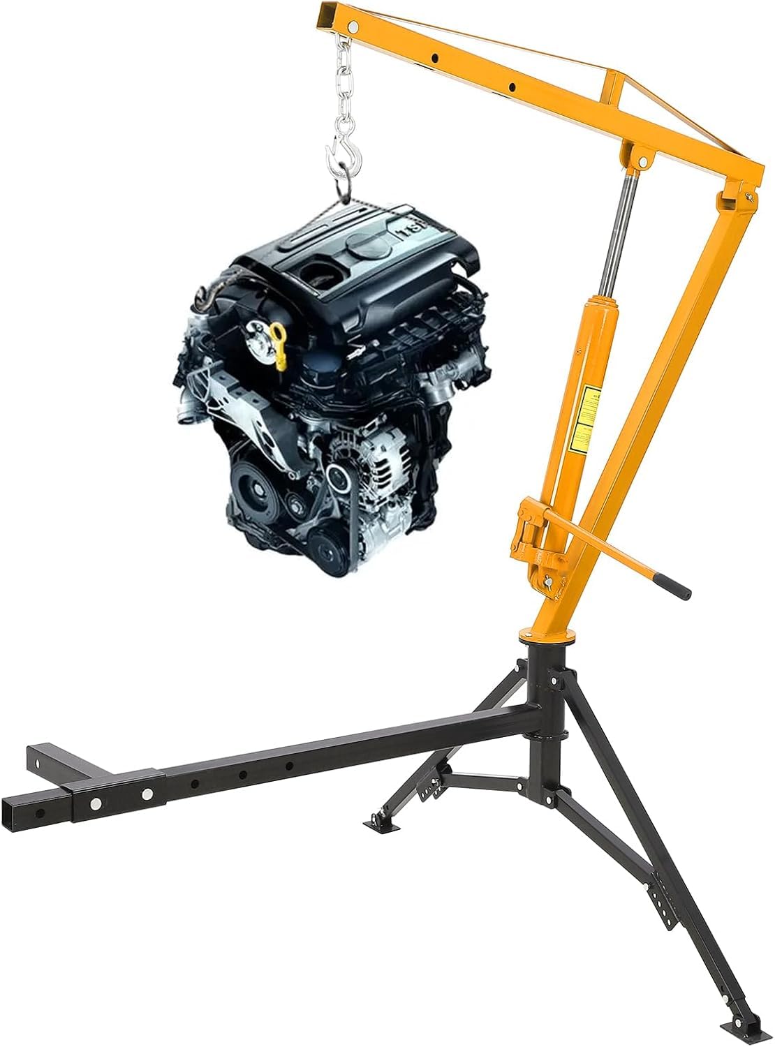 Garvee Hydraulic Pickup Truck Crane, 1000 Lbs Capacity 360°Swivel, Hitch Mounted 3-Adjustable Capacities Yellow for Lifting Goods in Construction