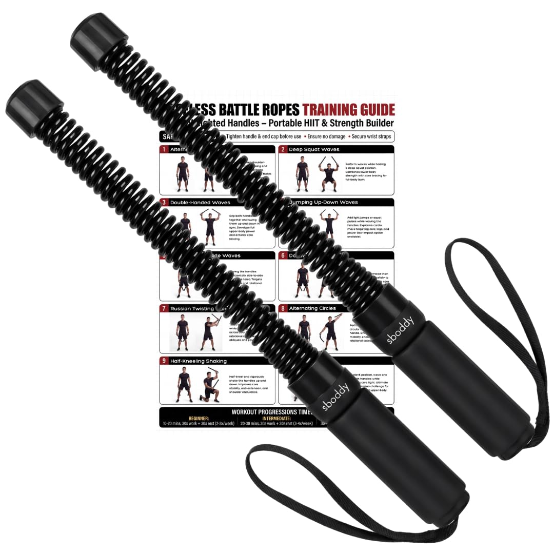 Weighted Ropeless Battle Ropes - Heavy Duty Portable Cordless Workout Equipment for Home Gym with Foam Grips, Exercise Videos | HIIT, Strength, Low-Impact Cardio Training for Men & Women