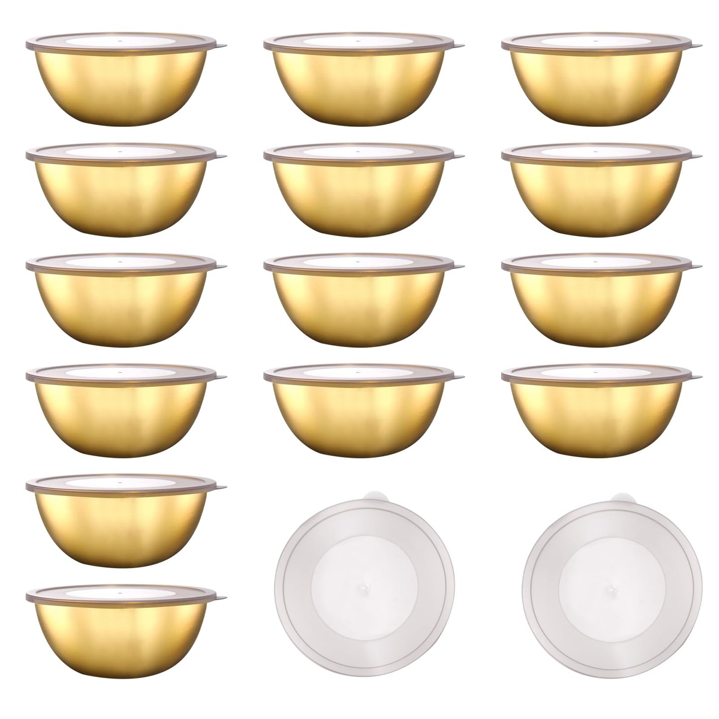 14 Pack 6.69 inches Gold Mixing Bowls with 16 Pcs Airtight Lids Stackable Stainless Steel Soup Bowls Versatile Mixing Bowls Metal Fruit Salad Bowls Round Serving Bowl for Kitchen Cooking Supplies