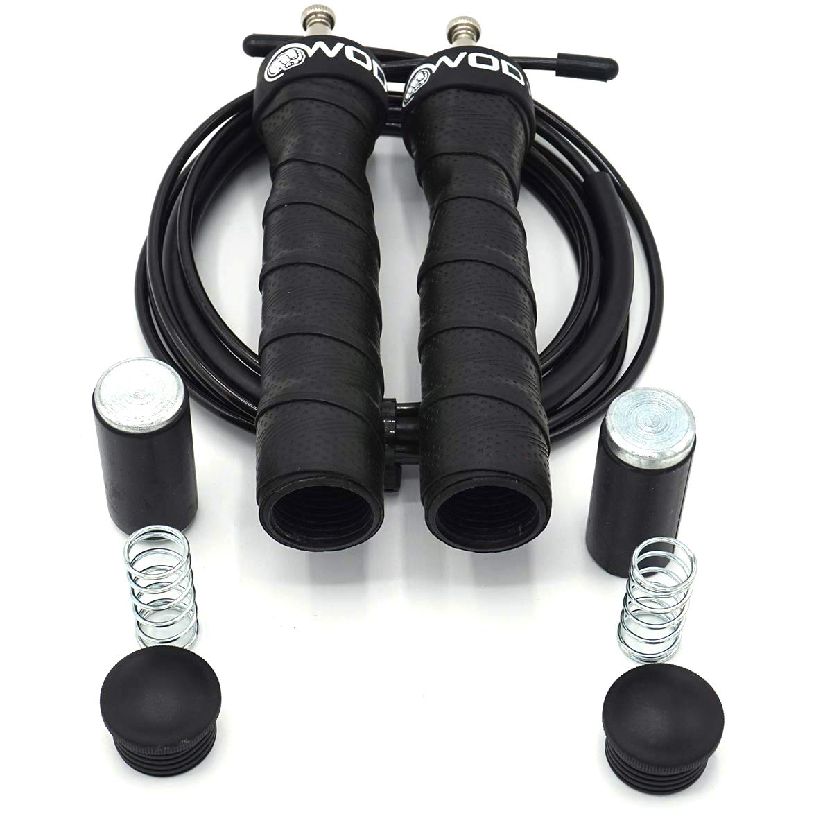 WOD Nation Weighted Jump Rope with Removable Weights & Adjustable Handles - Dual PVC Cables for Speed Training Equipment - Boxing & Cardio Resistance Training - Black, PVC