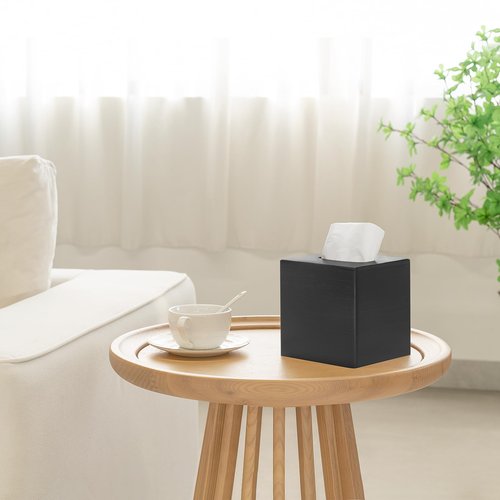 Mkono Tissue Box Cover Square Open-Bottom Wood Tissue Box Holder Decorative Facial Cube Organizer Modern Farmhouse Decor for Bathroom Bedroom Dresser Living Room Office Dorm, Black