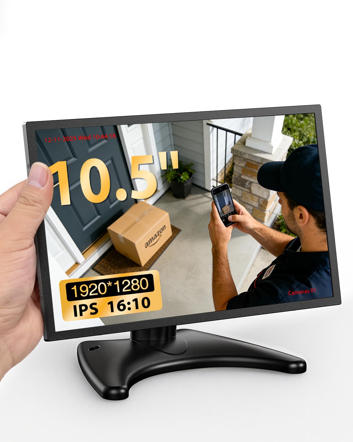 Small Security Monitor for Camera Mini PC: Metal Case,10.5 inch 16:10 1920×1280, HDMI & VGA Port,Dual Speakers,High Brightness,with Moon Stand,for Office,Bedroom,Retro Gaming CCTV,Portable Travel