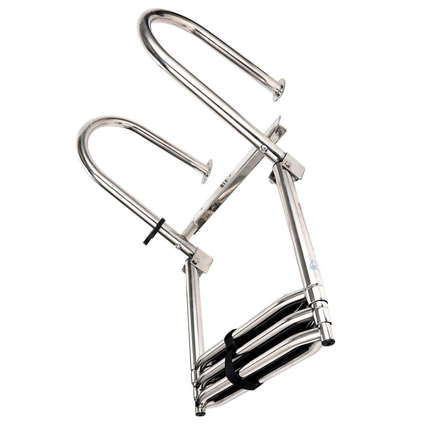 Amarine Made Boat Ladder, 3 Step Premium Stainless Folding Rear Entry Pontoon Boat Ladder w/Extra Wide Step