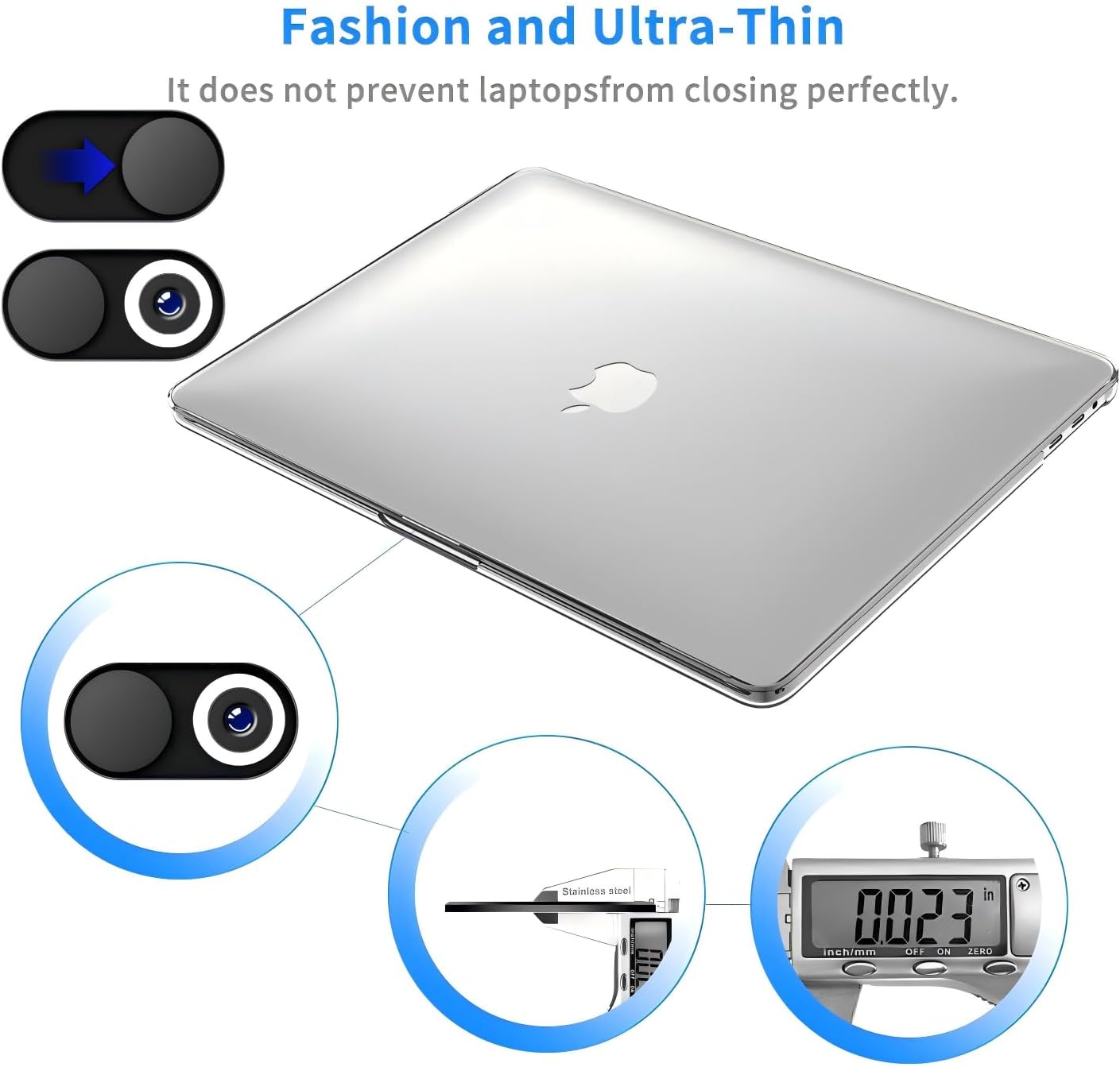 JiSiTeCai Slide[5 Pack 0.022in 16/15/14/13/12 Metal Webcam Cover Black], Camera Cover for Laptop Computer, MacBook