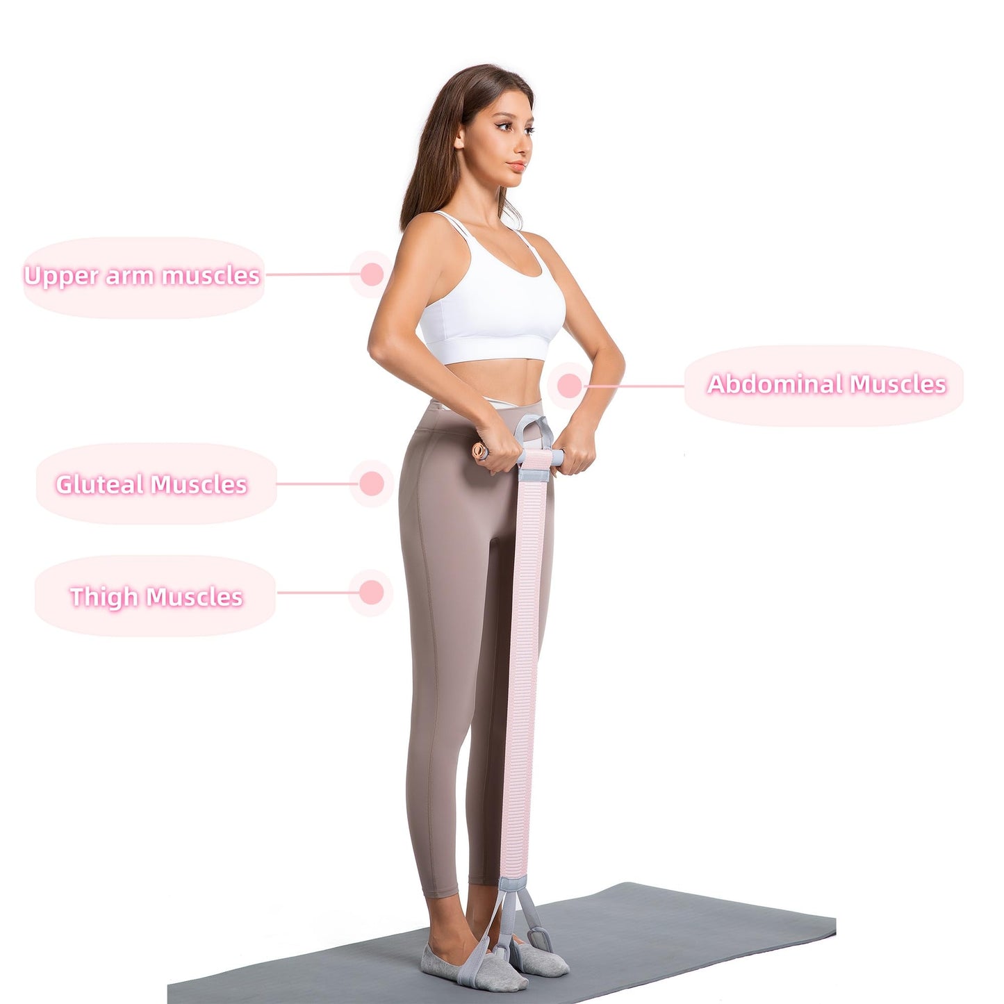 Multifunctional Tension Rope Sit-Up Assistance, Knitted Fitness Equipment for Abdominal/Waist/Arm/Leg Stretching & Weight Loss Training (Lavender)