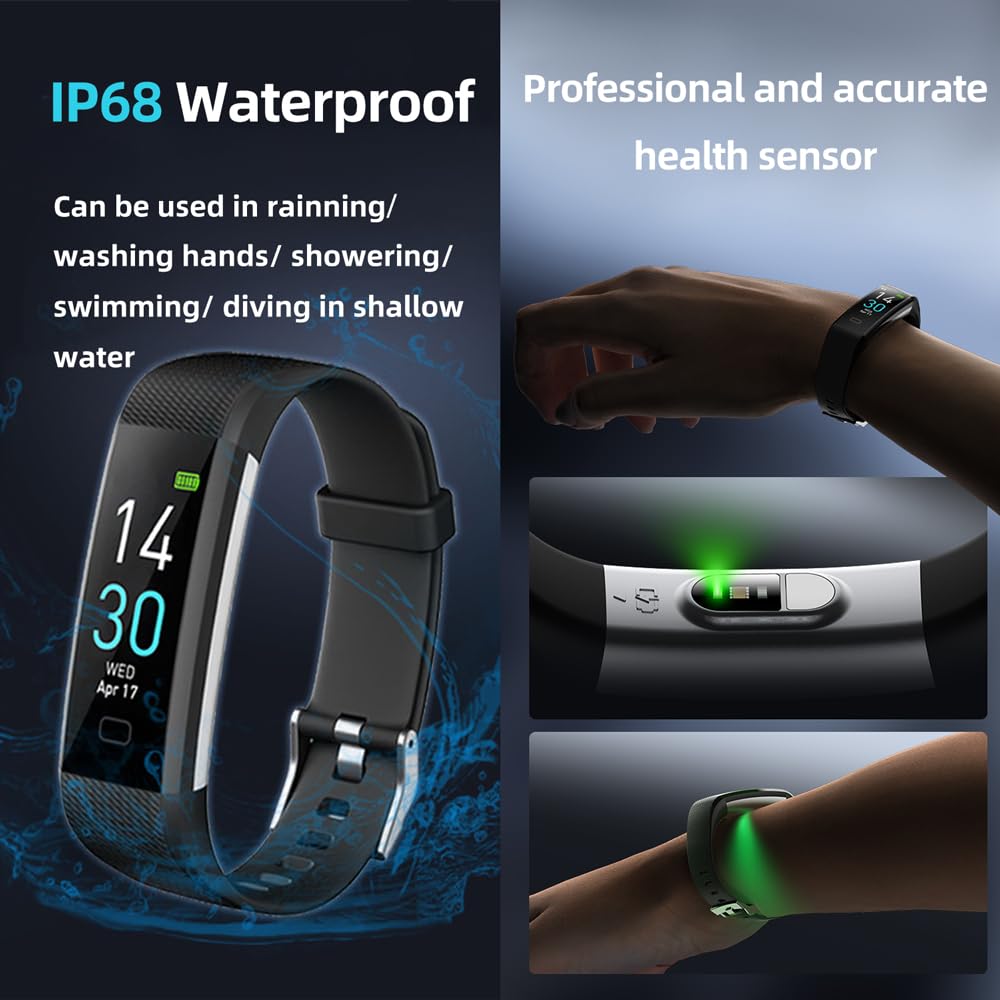 epekops Fitness Tracker with Heart Rate Monitor/Step Counter/Calories, Activity Tracker Smart Watch Slim Smart Bracelet Sleep Monitor, IP68 Waterproof, Pedometer Health Tracker for Man Women