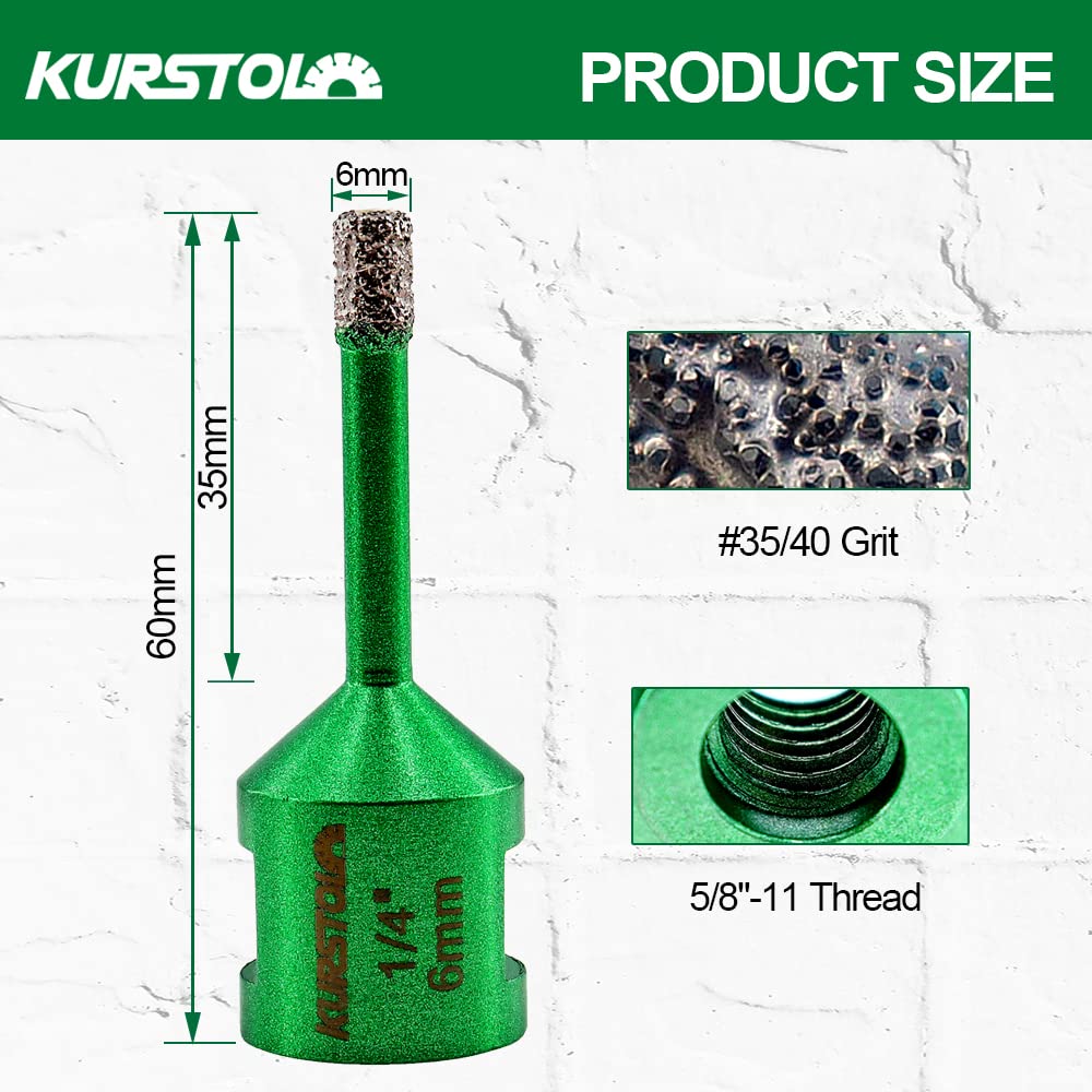 KURSTOL Tile Hole Saw Kit - 11pcs Diamond Core Drill Bits 6/6/25/35/50/65/75/102mm+2" Beveling Chamfer Bit+4.5" Blade Cutting Disc+SDS Shank to 5/8-11" Thread for Porcelain Ceramic Granite Marble
