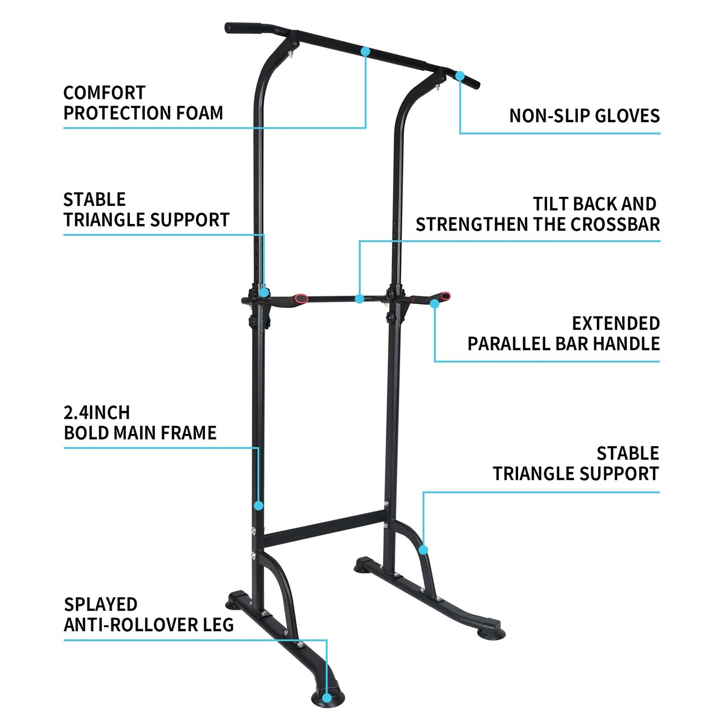 LSKSSNG Power Tower Dip Station Pull Up Bar Exercise Tower, Adjustable Height Dip Bar Power Tower for Multi-Function Full Body Strength Training Fitness Equipment, Pull Up Stand for Home Office Gym