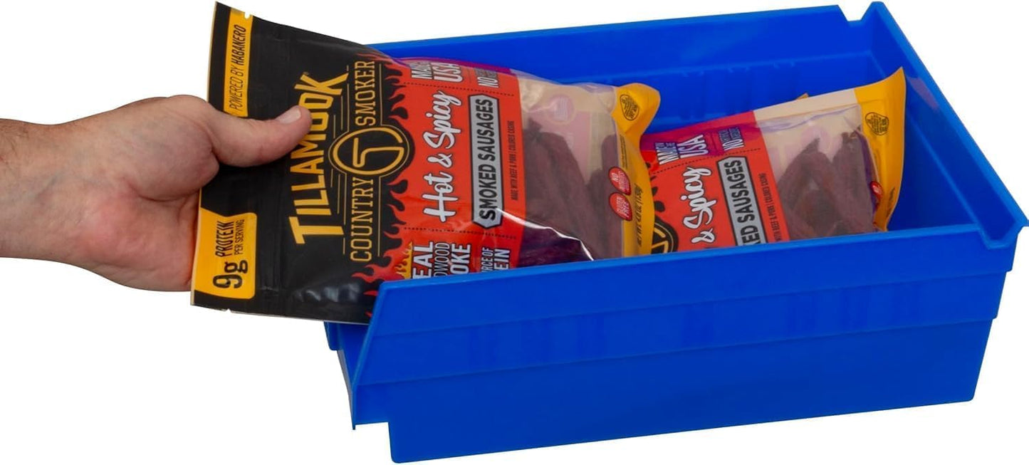 Akro-Mils 30150 Plastic Shelf Bins, Heavy Duty Storage Bins for Garage, Closet, and Drawer Organization, 12" x 8" x 4", Blue, 12-Pack