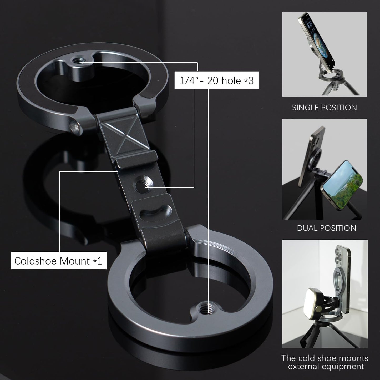 Amlanpin 1/4" Dual Magnetic Phone Holder, Screw Tripod Mount, Gym Magnetic Phone Stand for Car (Black)