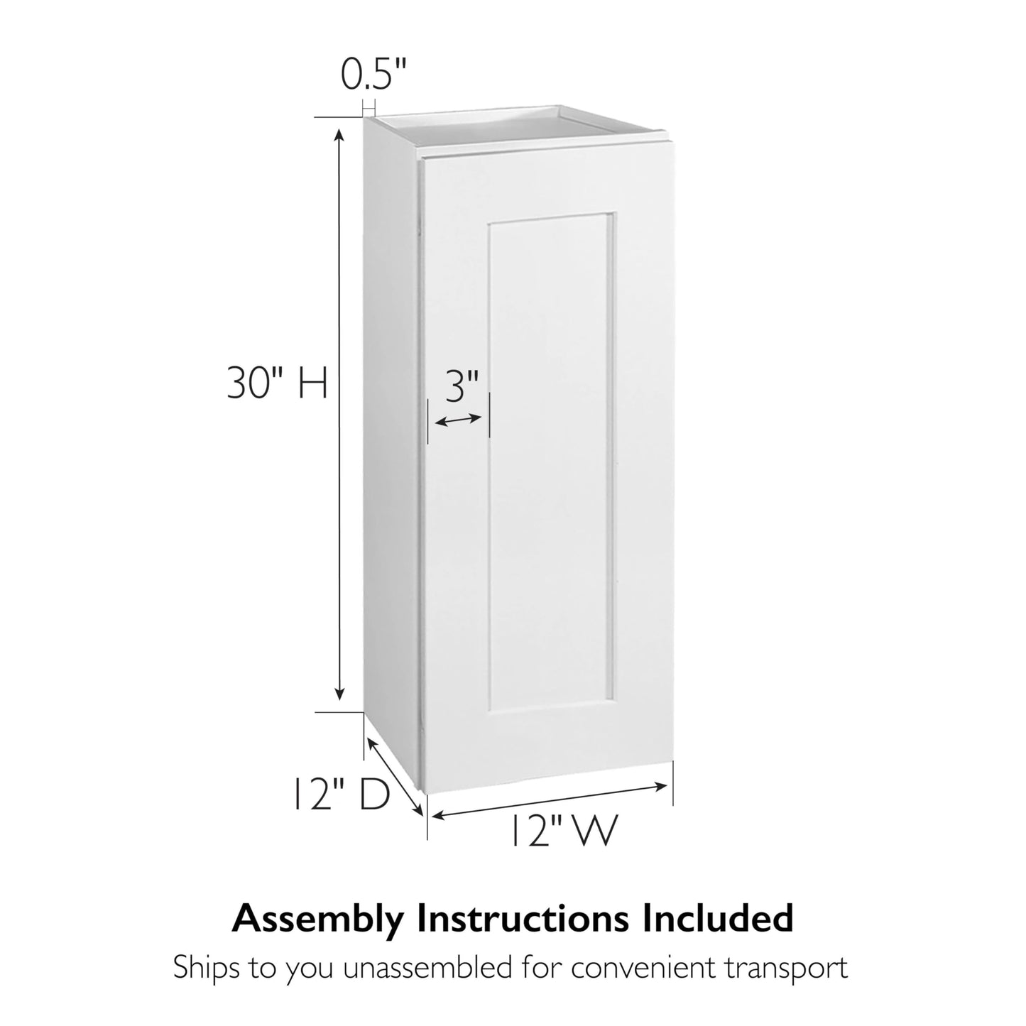 Design House Brookings Shaker Unassembled Wall Kitchen Cabinet W1230, 12 W x 12 D x 30 H, Painted White, Solid Wood, Design House, 561688