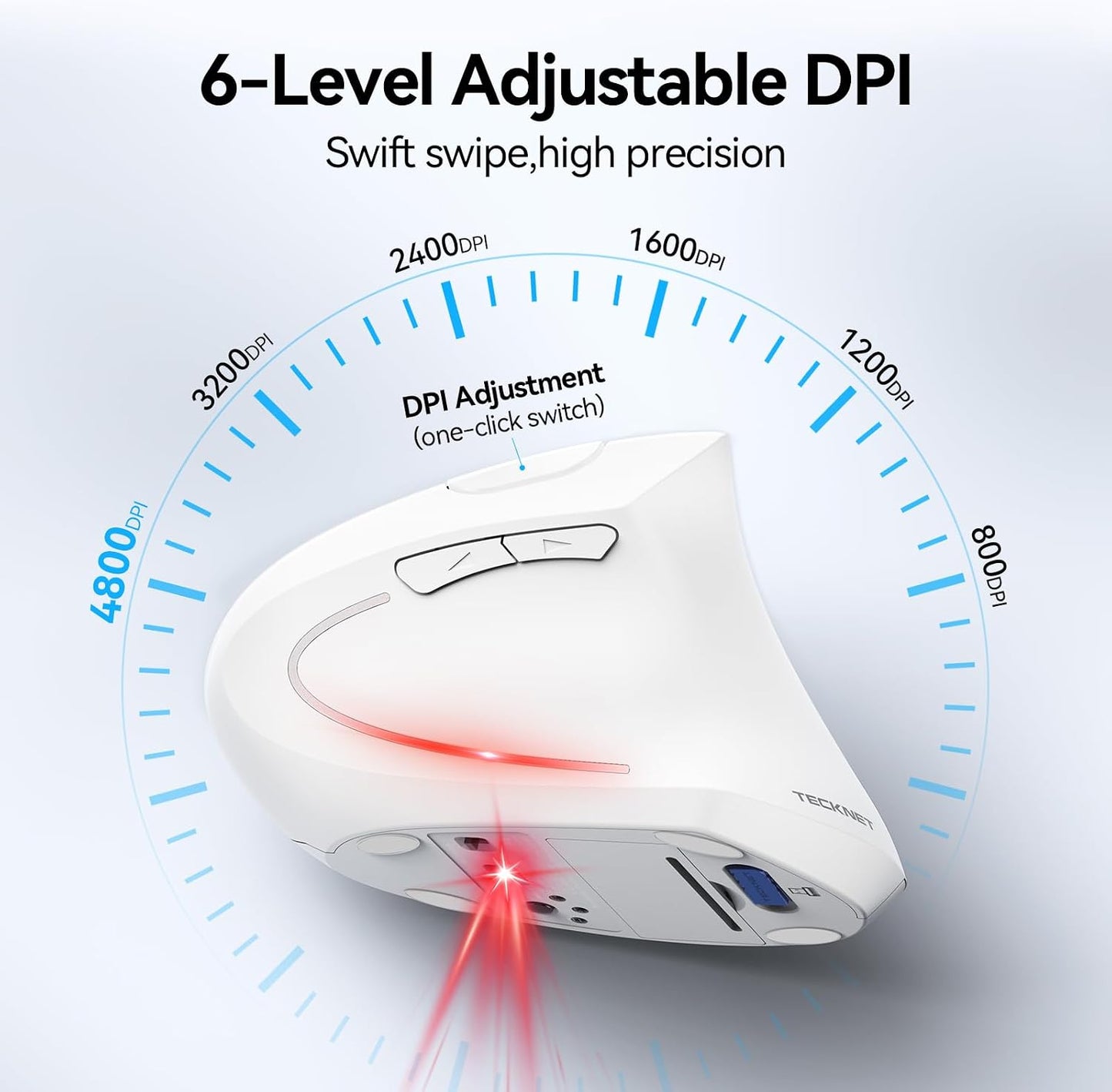 TECKNET 4800 6 2.4GHz 12 6 Ergonomic Mouse, Wireless Bluetooth Vertical Mouse, DPI Optical Tracking, Adjustable DPI