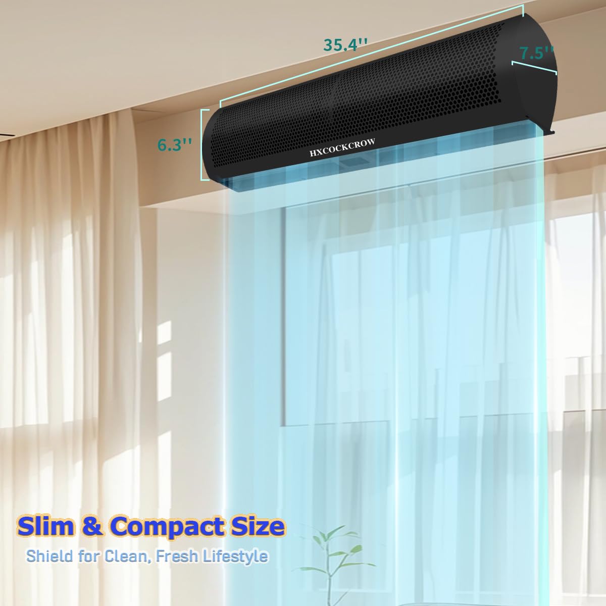 HXCOCKCROW 36’’ Air Curtain for Doors Commercial,【New Upgrade】 Matte Black Air Door Fan with Door Magnetic Switch for Home Restaurant Shop Garage, High Power & Slim 2-Speed Indoor Air Fly Fan