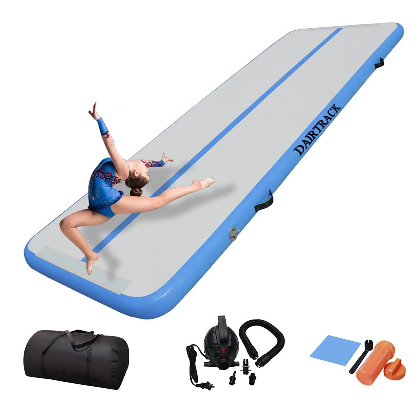 DAIRTRACK IBATMS Air Tumble Track Mat, 10ft/13ft/16ft/20ft Inflatable Gymnastics Air Mat for Gymnastics Training/Home Use/Cheerleading/Yoga/Water