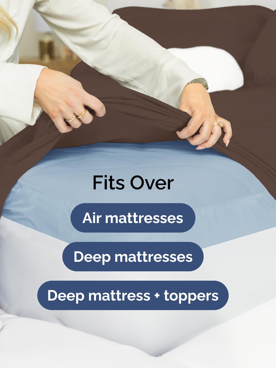 Skiennix Extra Deep Full Sheet Set | 6-Piece Breathable Cooling Bedding - Soft, Wrinkle-Free, Brown