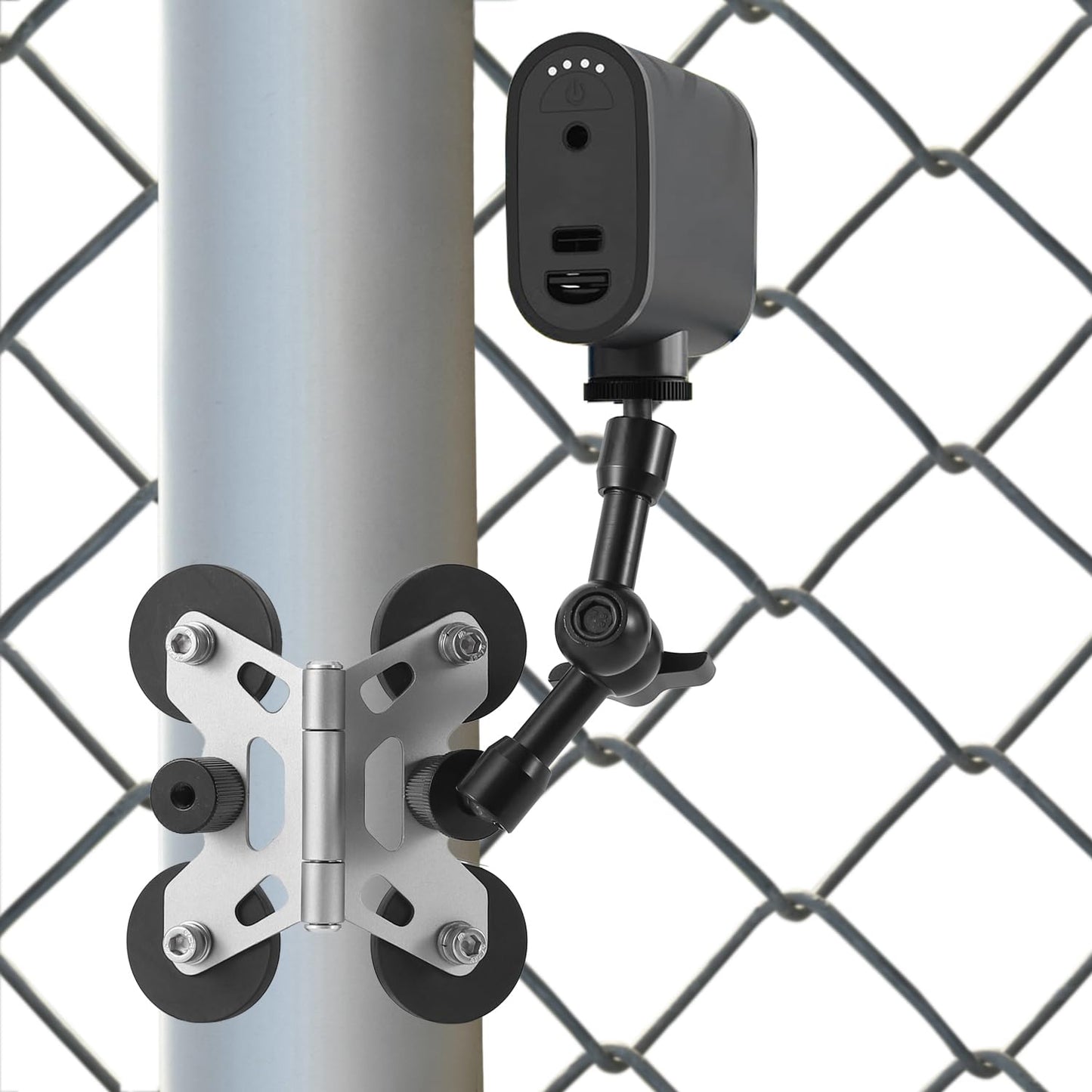 Magnetic Camera Fence Mount for Mevo Start, Post Mount for Cell Phone/GoPro,Two 1/4" Threaded Points, Flexible Hinge Camera Holder, for Recording Baseball/Tennis Games/Softball