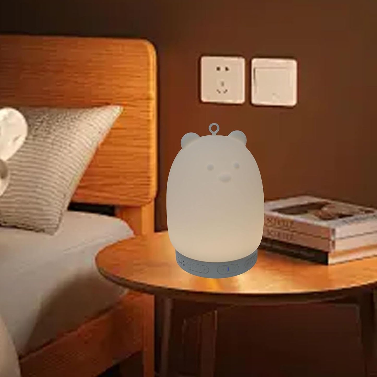 Zopsc Dimmable 2W Bluetooth Speaker Night Light, Portable Cute Bear Design with Color, Speaker and White Noise Sound