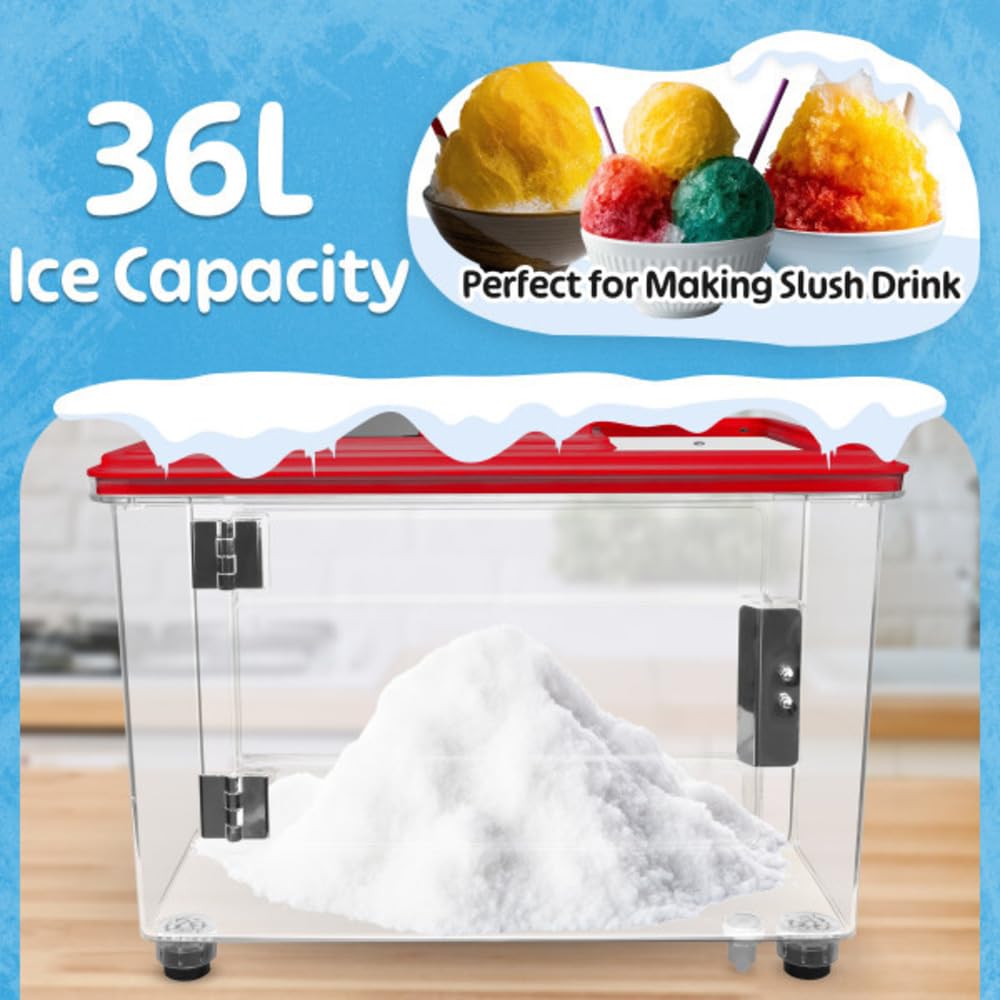 Ice Crusher Machine - Snow Cone Machine with Dual Stainless-Steel Blades - 440lbs/hour 250W Shaved Ice Machine with 39L Capacity - Slushy Machine for Home, Bar or Restaurant by Great Northern Popcorn
