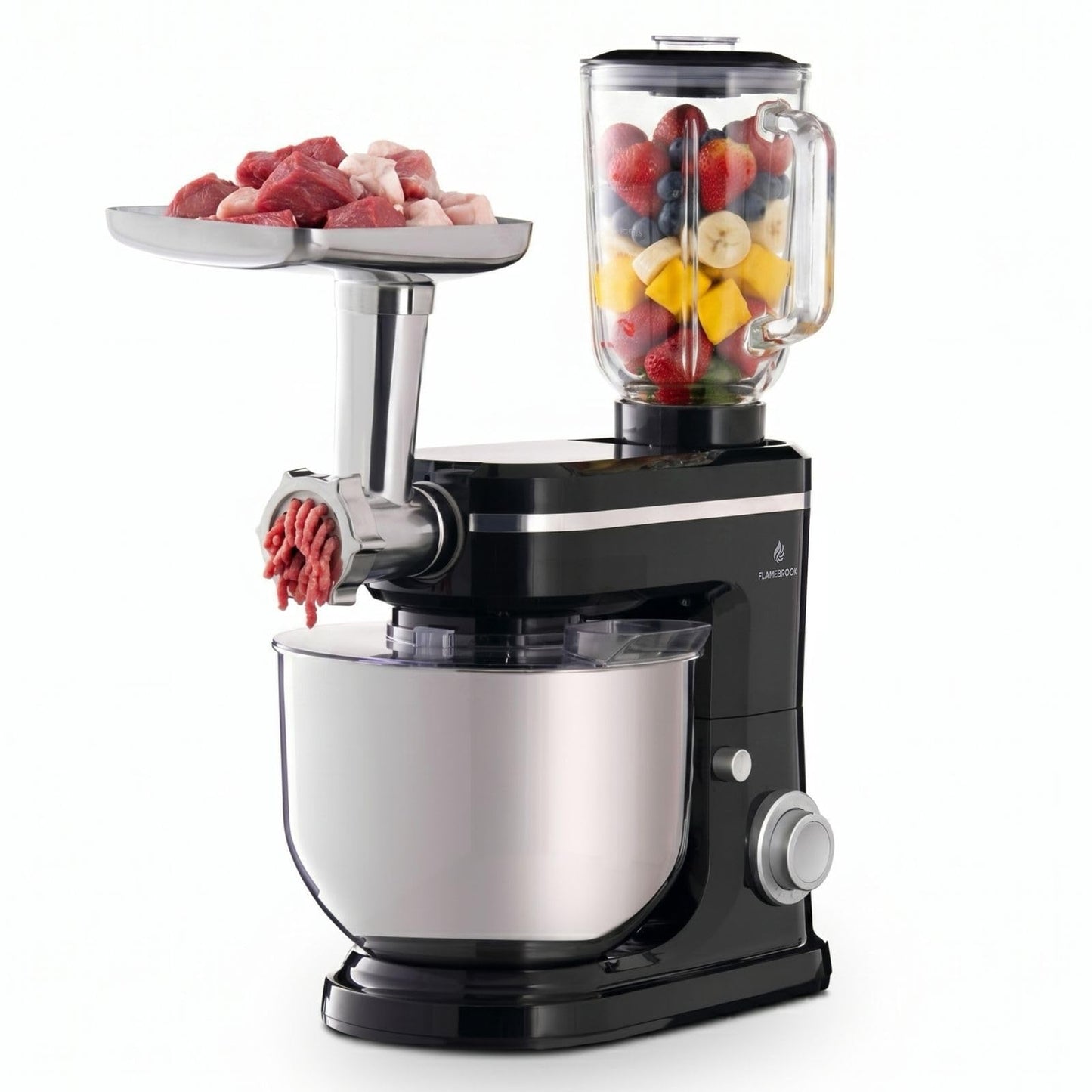 Flamebrook ProMix 1000 Stand Mixer, 700W Tilt-Head Kitchen Mixer with 6.3-Qt Stainless Steel Bowl, 6-Speed Control, Dough Hook, Flat Beater & Whisk, Planetary Mixing Action, Black