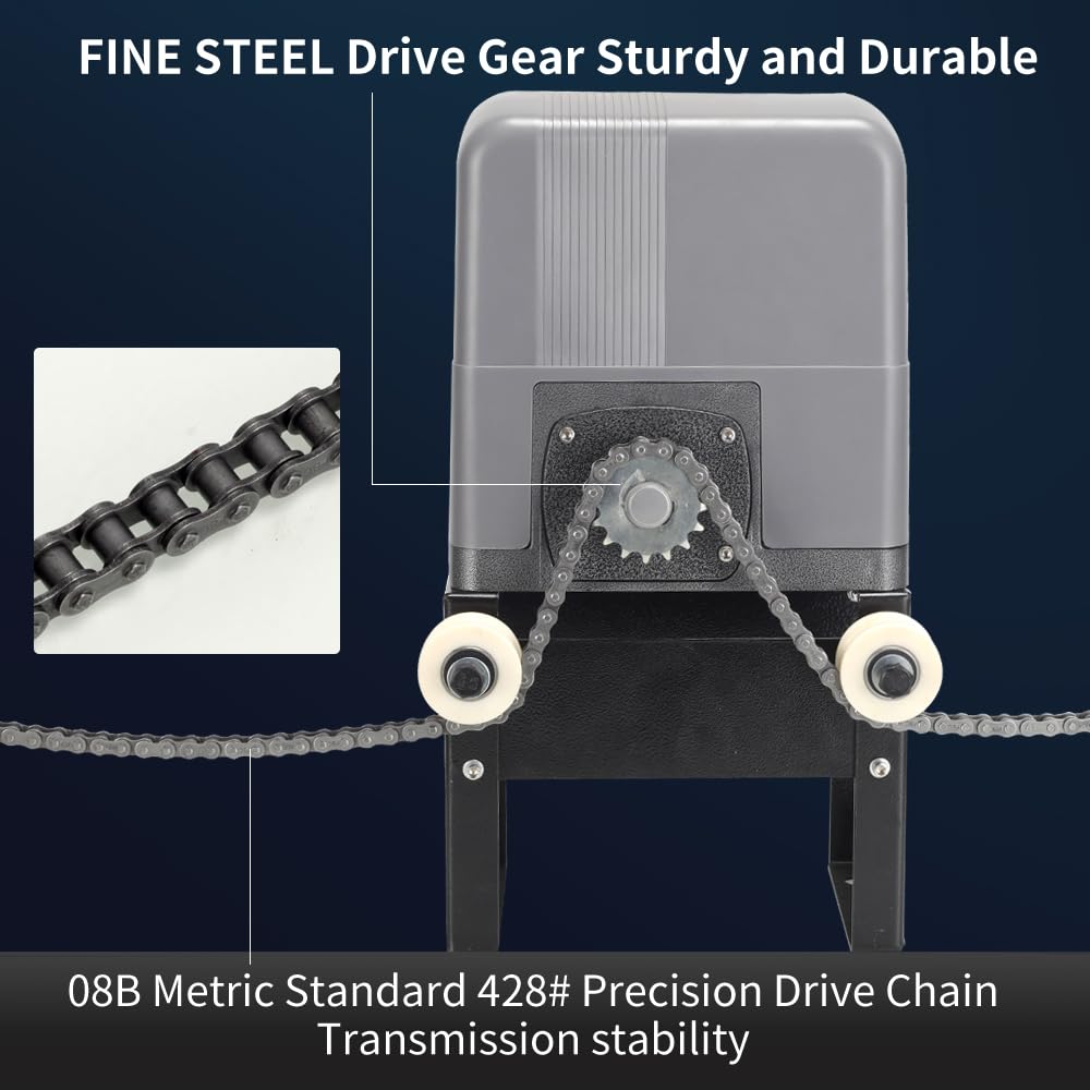 Sliding Gate Opener with WiFi App Control & 4 Remotes, Automatic Electric Gate Motor Complete Kit for Driveway Slide Gates Up to 1800lbs, Chain Driven Security System with Infrared Sensor, Auto Close