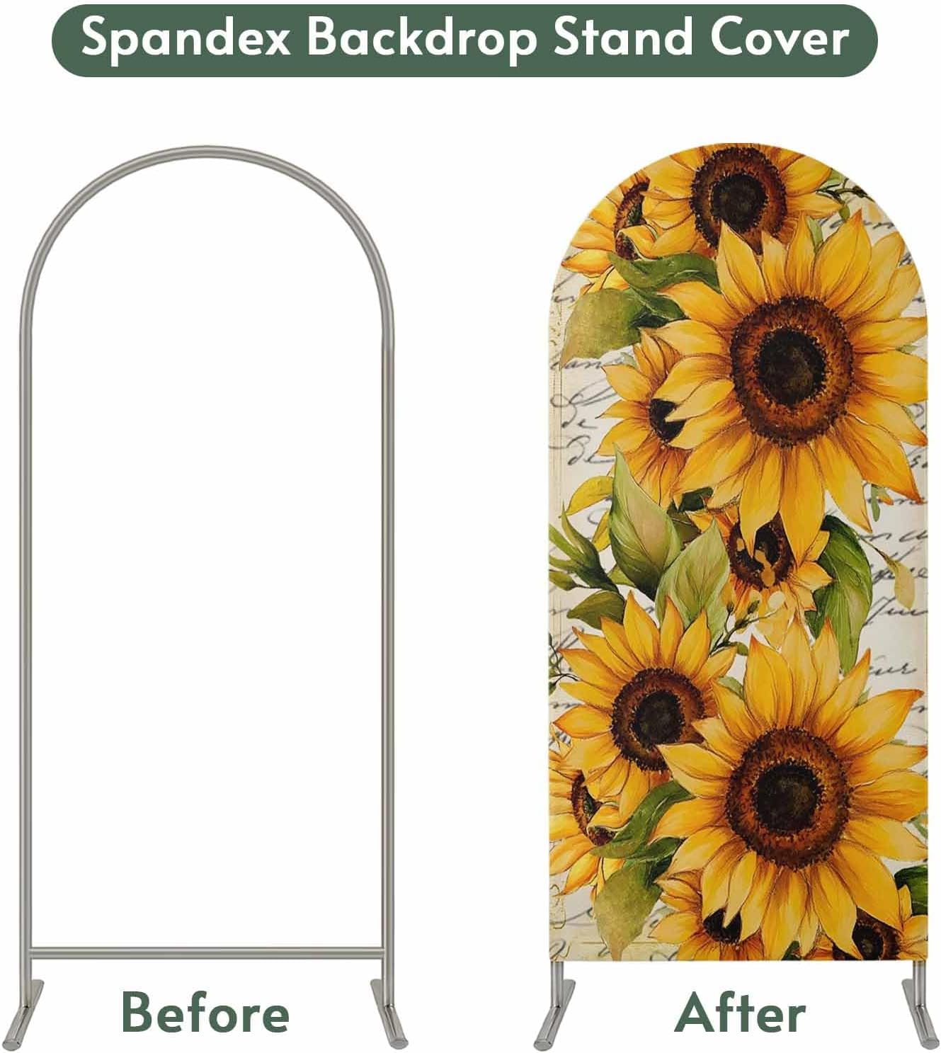 Jnbasdffb 7.2 Summer Sunflower Wedding Arch Cover, Stretchy Spandex Arch Backdrop Stand Covers FT, Oil Painting