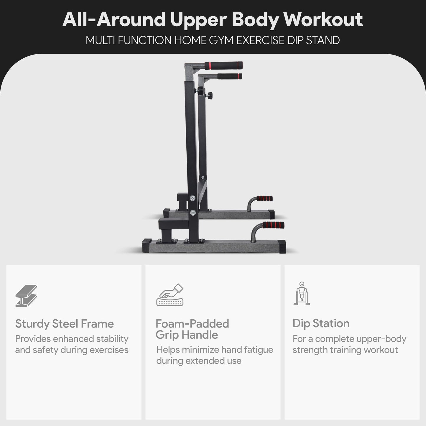 BalanceFrom Multi-Function Dip Stand Dip Station Dip bar with Improved Structure Design, 500-Pound Capacity, Black