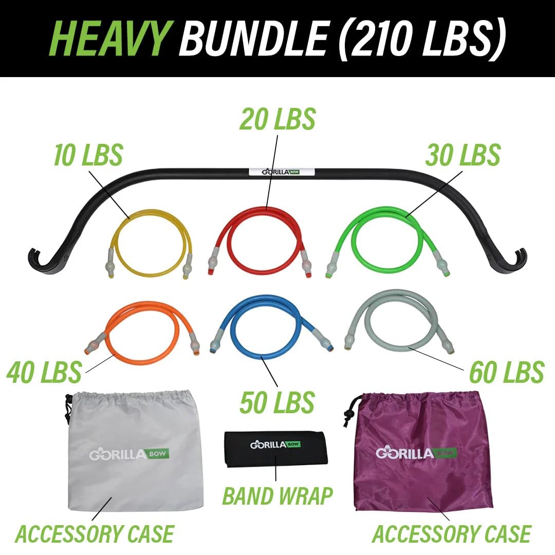 Gorilla Bow Lite All-in-One Home Gym System, Portable Resistance Band Bar for Strength Training, HIIT & Full Body Workouts, Lightweight Design for Home, Travel & Outdoor Use (Black, Heavy Bundle)