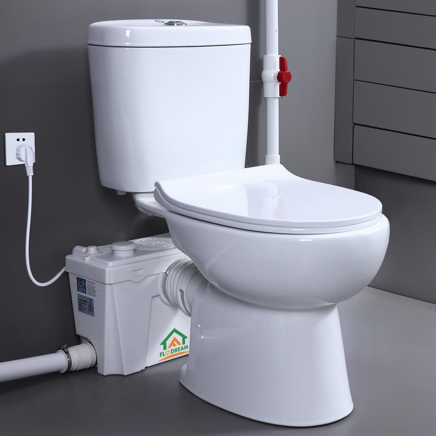 Macerating Toilet with Pump, Two-Piece Upflush Toilet For Basement, Powerful & Quiet Macerating Pump System With 4 Water Inlet & Ac Vent, 36ft Vertically, 16.5"Compact Toilet